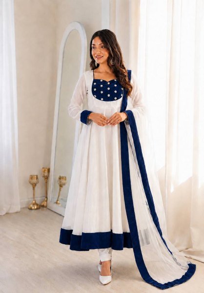 Dazzling Blue Traditional Embroidered Anarkali Gown for Festival and Party Wear Ready To Wear Collection