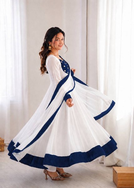 Dazzling Blue Traditional Embroidered Anarkali Gown for Festival and Party Wear Ready To Wear Collection
