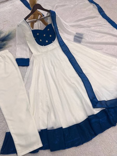 Dazzling Blue Traditional Embroidered Anarkali Gown for Festival and Party Wear Ready To Wear Collection