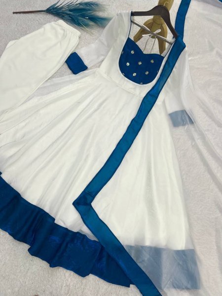 Dazzling Blue Traditional Embroidered Anarkali Gown for Festival and Party Wear Ready To Wear Collection