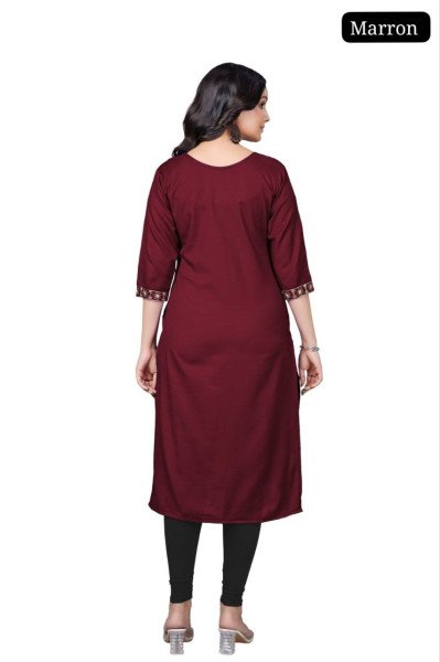 Dazzling Brown Cotton Embroidered Kurti Top for Women Casual Wear Embroidery Kurtis 