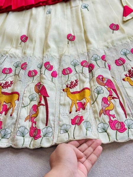 Dazzling Cream Designer Girls Peplum Lehenga with Kat-Dana and Moti Work Girls Wear