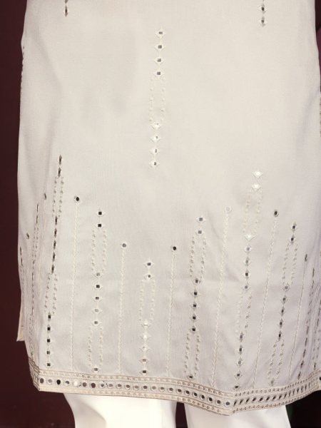 Dazzling Cream Premium Smart Silk Kurta Pyjama with Embroidery Work Kurta Pajama Wholesale