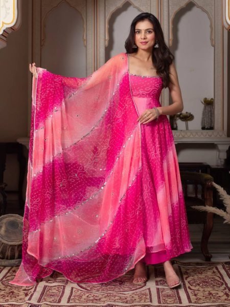 Dazzling Digital Print Faux Georgette Gown with Mirror Work for Women Wear  Kurtis