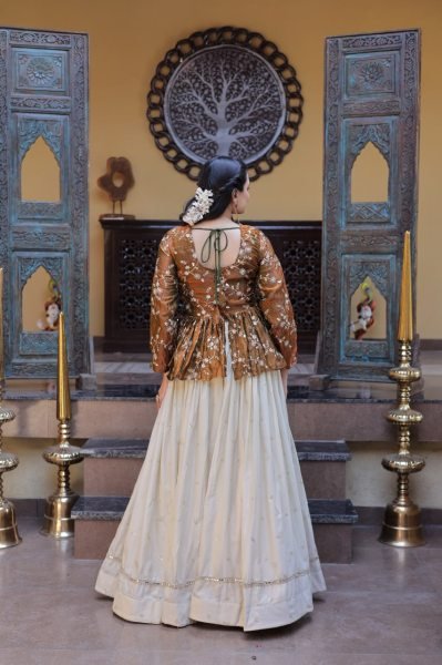 Dazzling Golden Peplum Lehenga Set with Sequins Embroidery for Women Designer Lehenga Choli