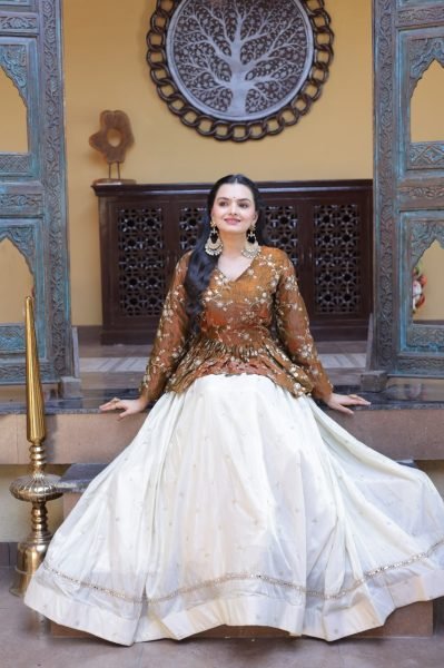 Dazzling Golden Peplum Lehenga Set with Sequins Embroidery for Women Designer Lehenga Choli