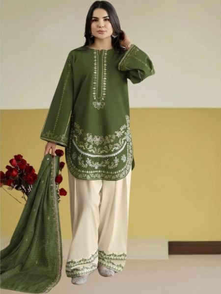 Dazzling Green Designer Roman Silk Embroidered Suit Set with Micro Inner For Party Wear Salwar Kameez