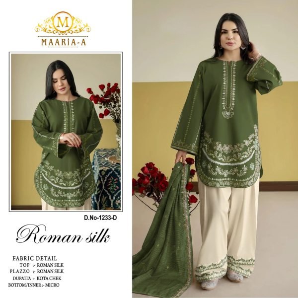 Dazzling Green Designer Roman Silk Embroidered Suit Set with Micro Inner For Party Wear Designer Plazzo Salwar Suits Wholesale