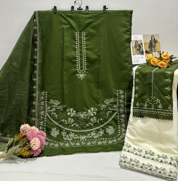 Dazzling Green Designer Roman Silk Embroidered Suit Set with Micro Inner For Party Wear Designer Plazzo Salwar Suits Wholesale
