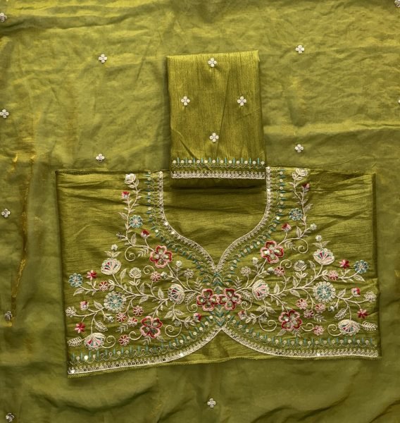 Dazzling Green Fendy Satin Silk Saree with Embroidery Butta and Heavy Work Blouse Silk Sarees Wholesale