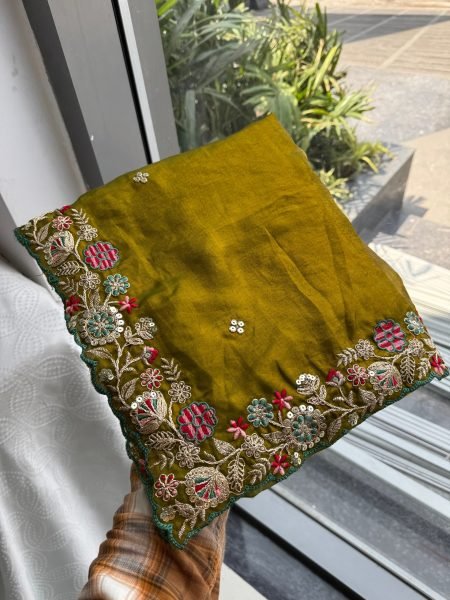 Dazzling Green Fendy Satin Silk Saree with Embroidery Butta and Heavy Work Blouse Silk Sarees Wholesale