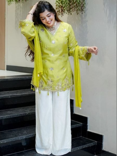 Dazzling Green Kurti Pant Dupatta Set with Sequence Embroidery Work Ready To Wear Collection
