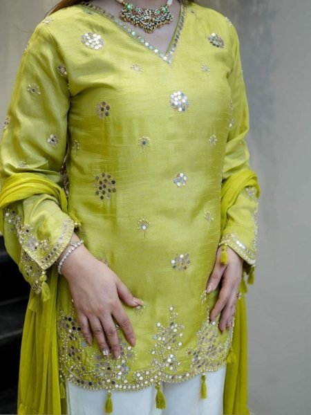 Dazzling Green Kurti Pant Dupatta Set with Sequence Embroidery Work Ready To Wear Collection