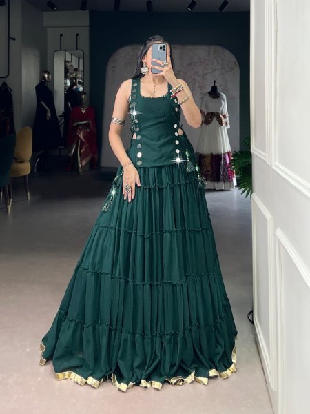 Dazzling Green Lehenga Choli with Designer Koti for Wedding and Festival Wear