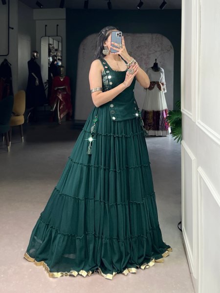 Dazzling Green Lehenga Choli with Designer Koti for Wedding and Festival Wear Navratri Lehnega Choli