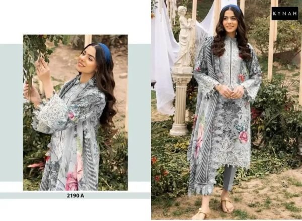 Dazzling Grey Pure Lawn Printed Suit Set with Embroidery Patches and Dupatta Pakistani Suits Wholesale