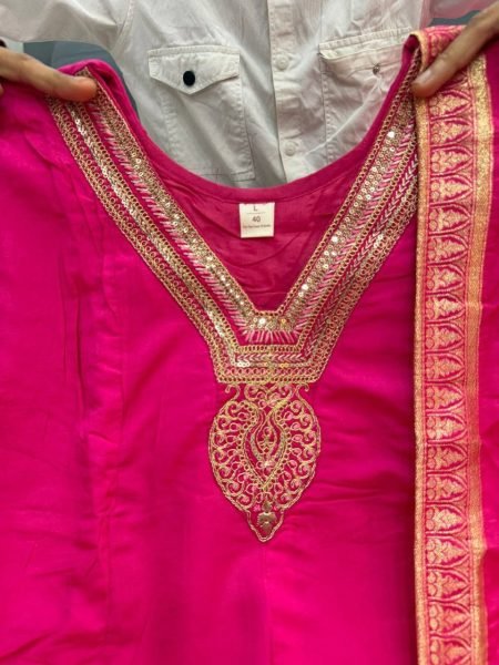 Dazzling Hot Pink Banarasi Jacquard Weaving Anarkali Gown with Pant and Dupatta Set Anarkali Kurtis 