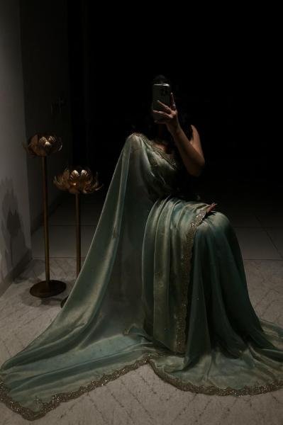 Dazzling Jime Chu Silk Saree with Heavy Hand Work and Sequins Embroidery Designer Wedding Sarees Wholesale