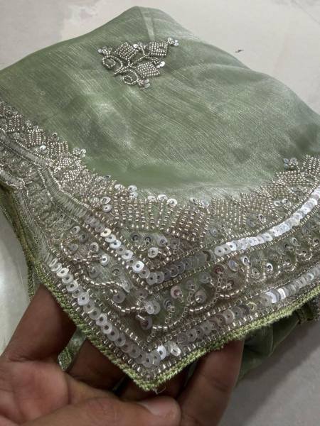 Dazzling Jime Chu Silk Saree with Heavy Hand Work and Sequins Embroidery Designer Wedding Sarees Wholesale