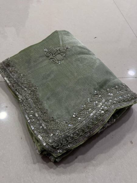 Dazzling Jime Chu Silk Saree with Heavy Hand Work and Sequins Embroidery Designer Wedding Sarees Wholesale