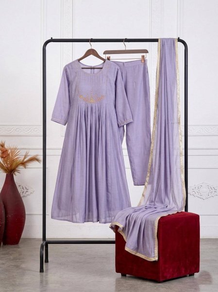 Dazzling Lavender Mul Chanderi Suit Collection at Wholesale Rate for Women Anarkali Kurtis 