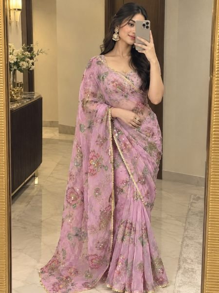 Dazzling Lavender Tabby Silk Saree with Unstitched Mirror Work Blouse at Wholesale  Sarees 