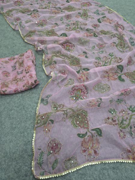 Dazzling Lavender Tabby Silk Saree with Unstitched Mirror Work Blouse at Wholesale  Silk Sarees Wholesale