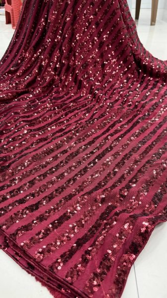 Dazzling Maroon Heavy Full Sequins Saree with Mulberry Silk Blouse at Wholesale Rate Bollywood Fancy Sarees Wholesale