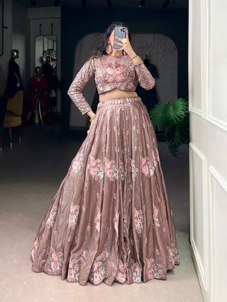 Dazzling Mauve Designer Fendi Lehenga Co ord Set with Embroidered Unstitched Blouse Designer Lehenga Choli