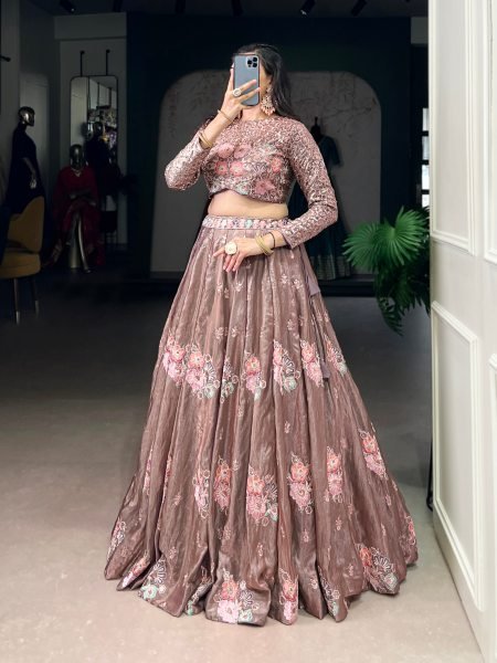 Dazzling Mauve Designer Fendi Lehenga Co ord Set with Embroidered Unstitched Blouse Designer Lehenga Choli