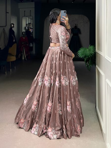Dazzling Mauve Designer Fendi Lehenga Co ord Set with Embroidered Unstitched Blouse Designer Lehenga Choli