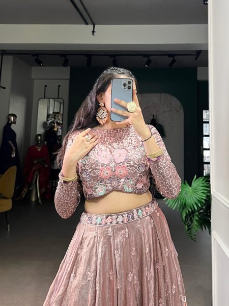 Dazzling Mauve Designer Fendi Lehenga Co ord Set with Embroidered Unstitched Blouse Designer Lehenga Choli