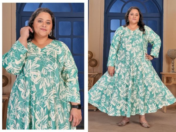 Dazzling Mint Green Elegant Long Rayon Kurti Collection for Curvy Ladies Fashion Plus Size Kurti / Gown
