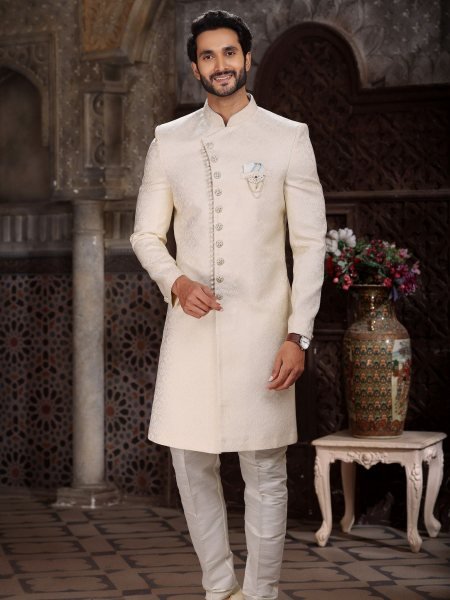 Dazzling Off White Stylish Indo Western Dress for Men Festive Collection 