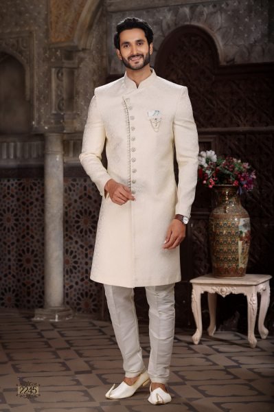 Dazzling Off White Stylish Indo Western Dress for Men Festive Collection Kurta Pajama Wholesale