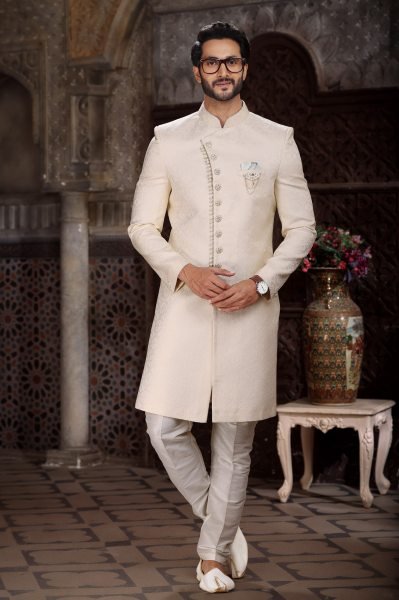 Dazzling Off White Stylish Indo Western Dress for Men Festive Collection Kurta Pajama Wholesale