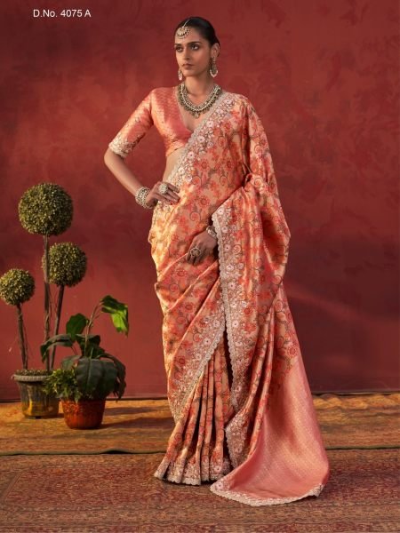 Dazzling Orange Viscose Saree with Designer Blouse at Wholesale Rate Sarees 