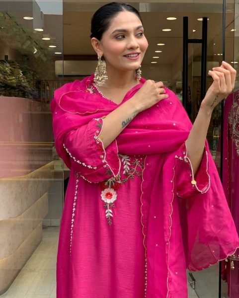 Dazzling P V  Chanderi Kurta Set with Embroidered Dupatta for Festive Wear Embroidery Kurtis 