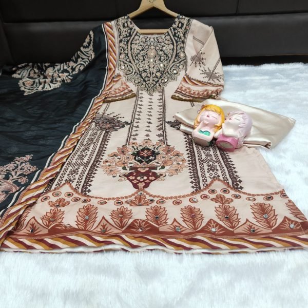 Dazzling Pakistani Maslin Mirror Work Suit with Dupatta for Office Wear Cotton Kurtis Wholesale