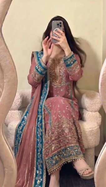 Dazzling Pearl Pink Georgette Kurti Set With Full Embroidery Work At Original Manufacturer Rate Ready To Wear Collection