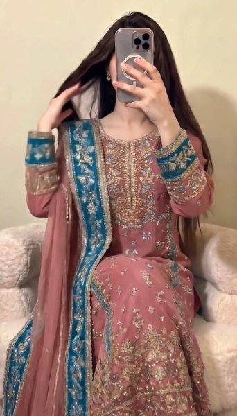 Dazzling Pearl Pink Georgette Kurti Set With Full Embroidery Work At Original Manufacturer Rate Ready To Wear Collection