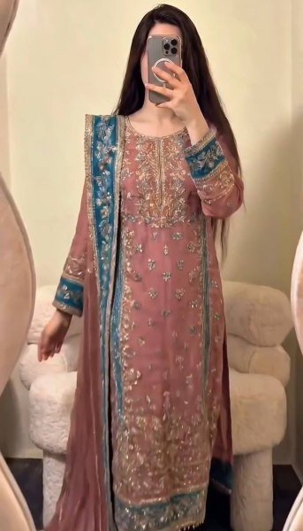 Dazzling Pearl Pink Georgette Kurti Set With Full Embroidery Work At Original Manufacturer Rate Ready To Wear Collection