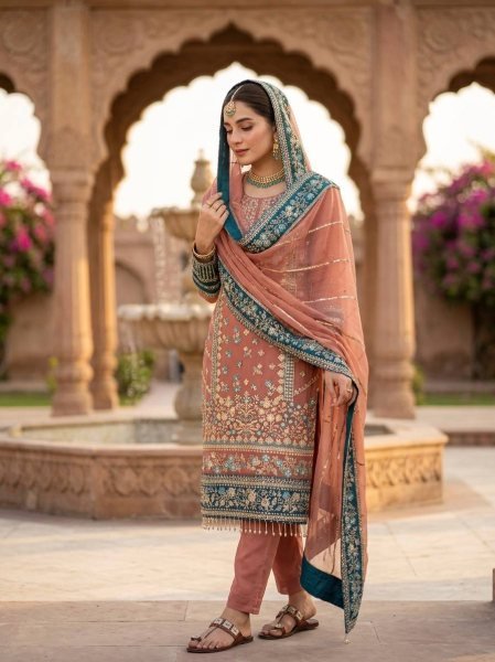 Dazzling Pearl Pink Georgette Kurti Set With Full Embroidery Work At Original Manufacturer Rate Ready To Wear Collection