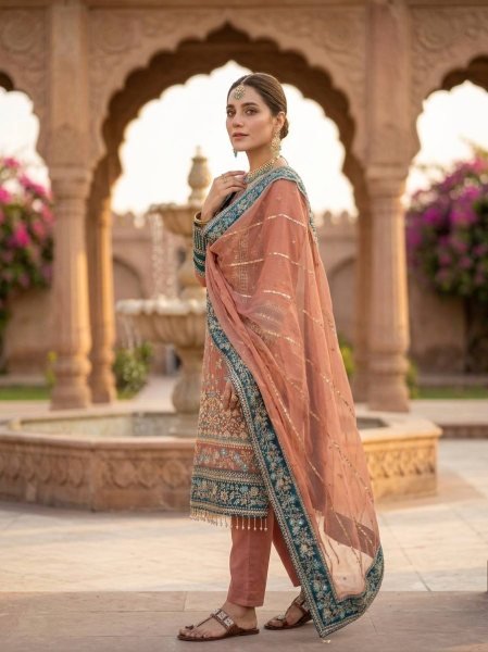 Dazzling Pearl Pink Georgette Kurti Set With Full Embroidery Work At Original Manufacturer Rate Ready To Wear Collection