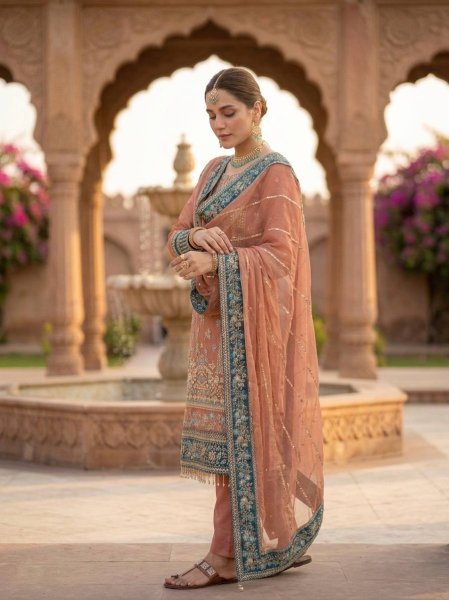 Dazzling Pearl Pink Georgette Kurti Set With Full Embroidery Work At Original Manufacturer Rate Ready To Wear Collection
