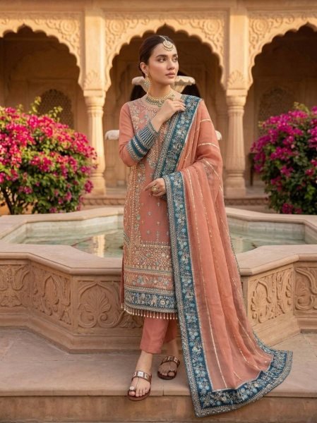 Dazzling Pearl Pink Georgette Kurti Set With Full Embroidery Work At Original Manufacturer Rate Ready To Wear Collection