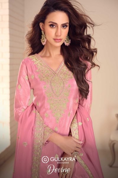 Dazzling Pink Embroidered Kurta With Sharara And Dupatta From Devine   Embroidery Suits Wholesale