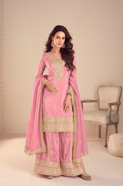 Dazzling Pink Embroidered Kurta With Sharara And Dupatta From Devine   Embroidery Suits Wholesale
