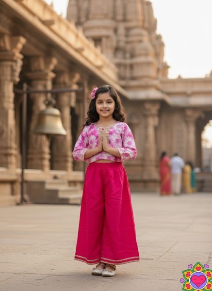 Dazzling Pink Girls Cotton Outfit with Lace Border Plazzo For Daily Wear Girls Wear