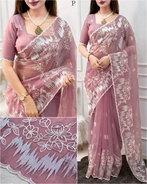 Dazzling Pink Heavy Thread Work Saree With Unstitch Matching Saree at Manufacturer  Embroidery Sarees Wholesale